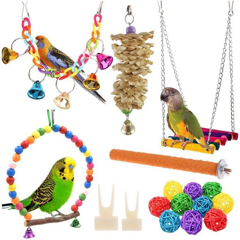 EDWINAYY - 12 Set De Juguete De Loro De Pájaro Escalera Columpio Puente