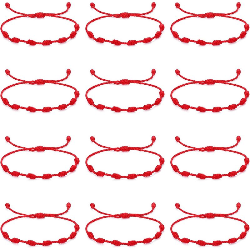 KUANGYE - Pack 12 Pulseras Hilo Rojo 7 Nudos De Protección Y Suerte