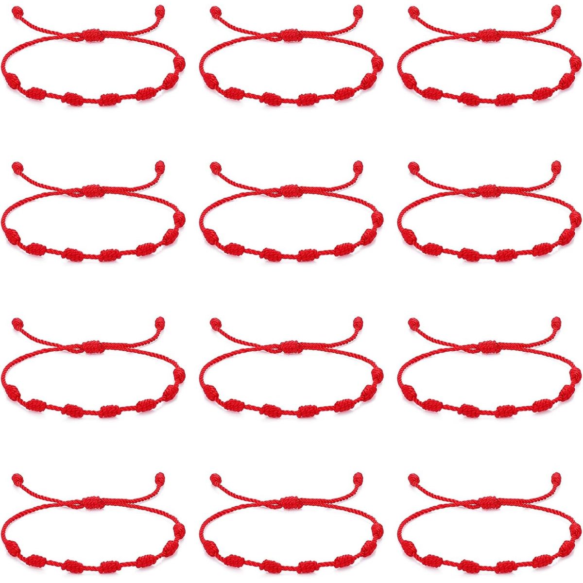 KUANGYE - Pack 12 Pulseras Hilo Rojo 7 Nudos De Protección Y Suerte