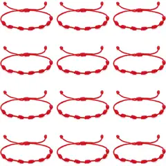 KUANGYE - Pack 12 Pulseras Hilo Rojo 7 Nudos De Protección Y Suerte