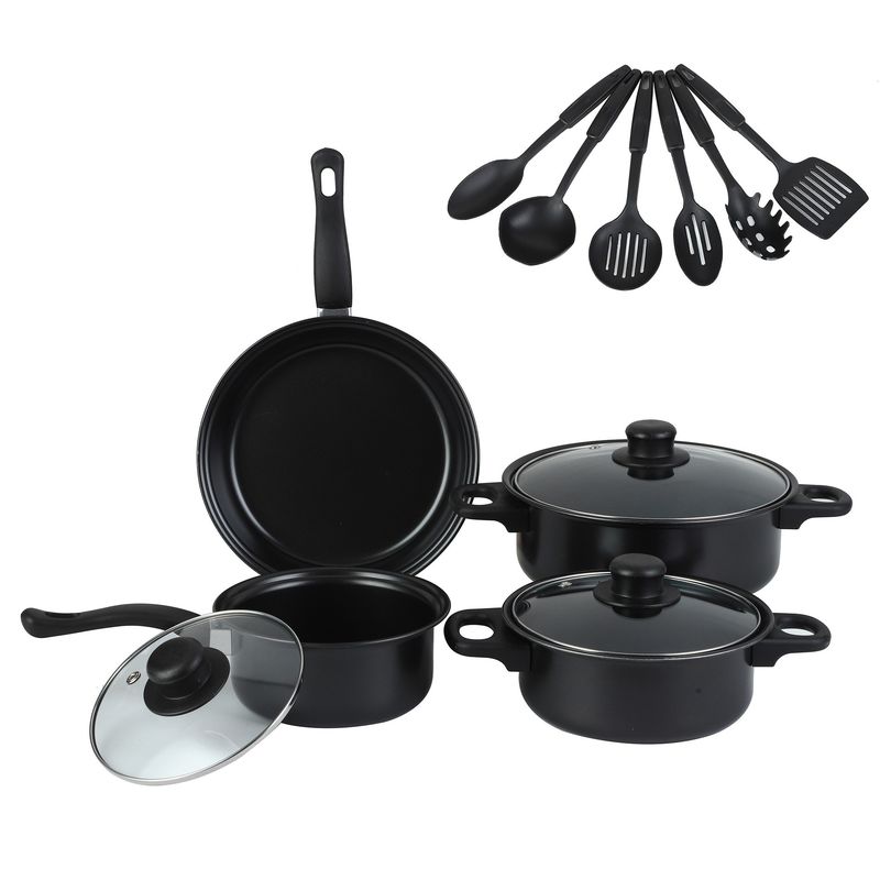TATEE - Bateria De Cocina Olla Antiadherentes Sarté Traje13pcs Negro