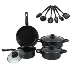 TATEE - Bateria De Cocina Olla Antiadherentes Sarté Traje13pcs Negro