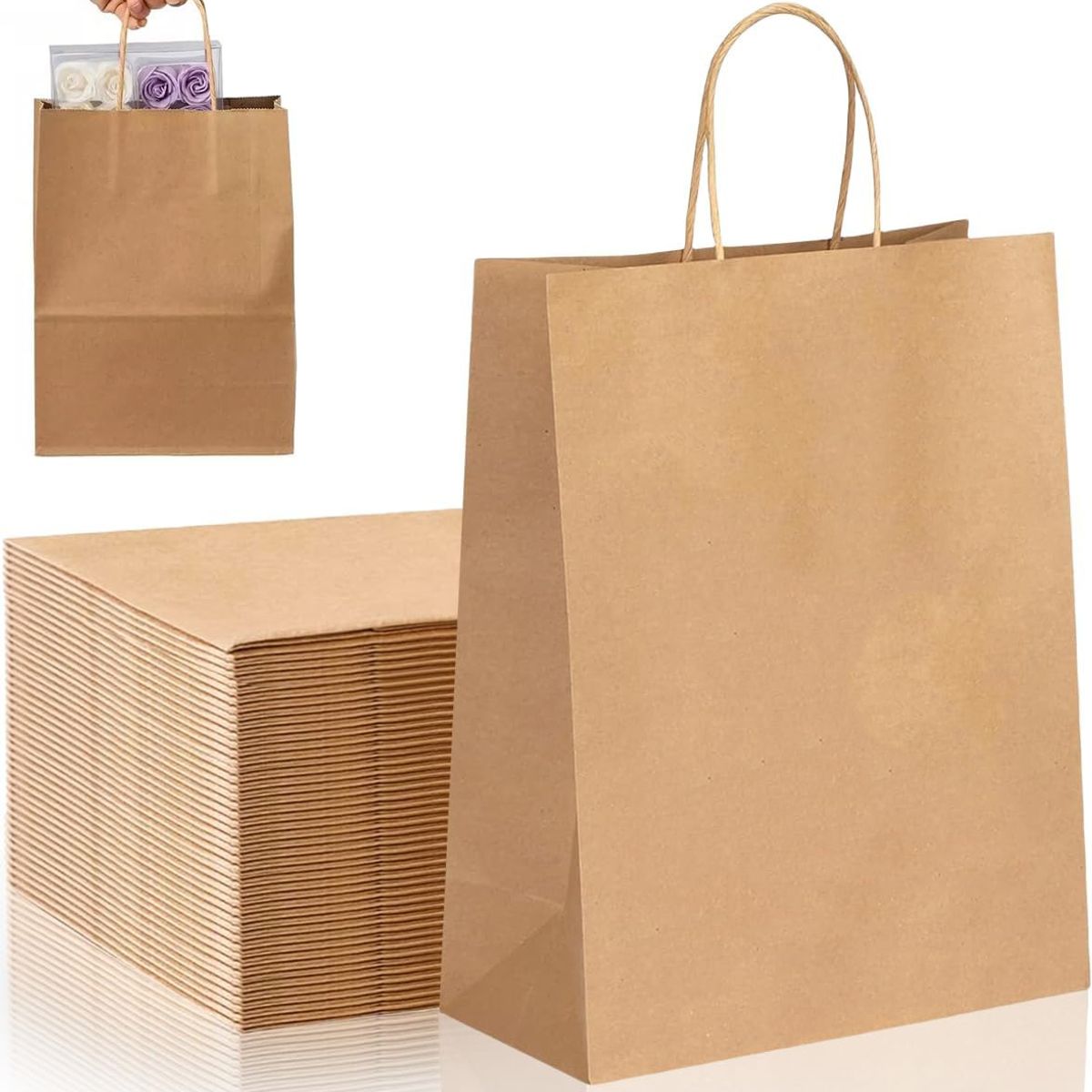 KUANGYE - Bolsas De Papel Kraft 15x8x21cm 50 Unidades