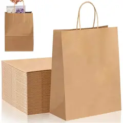 KUANGYE - Bolsas De Papel Kraft 15x8x21cm 50 Unidades