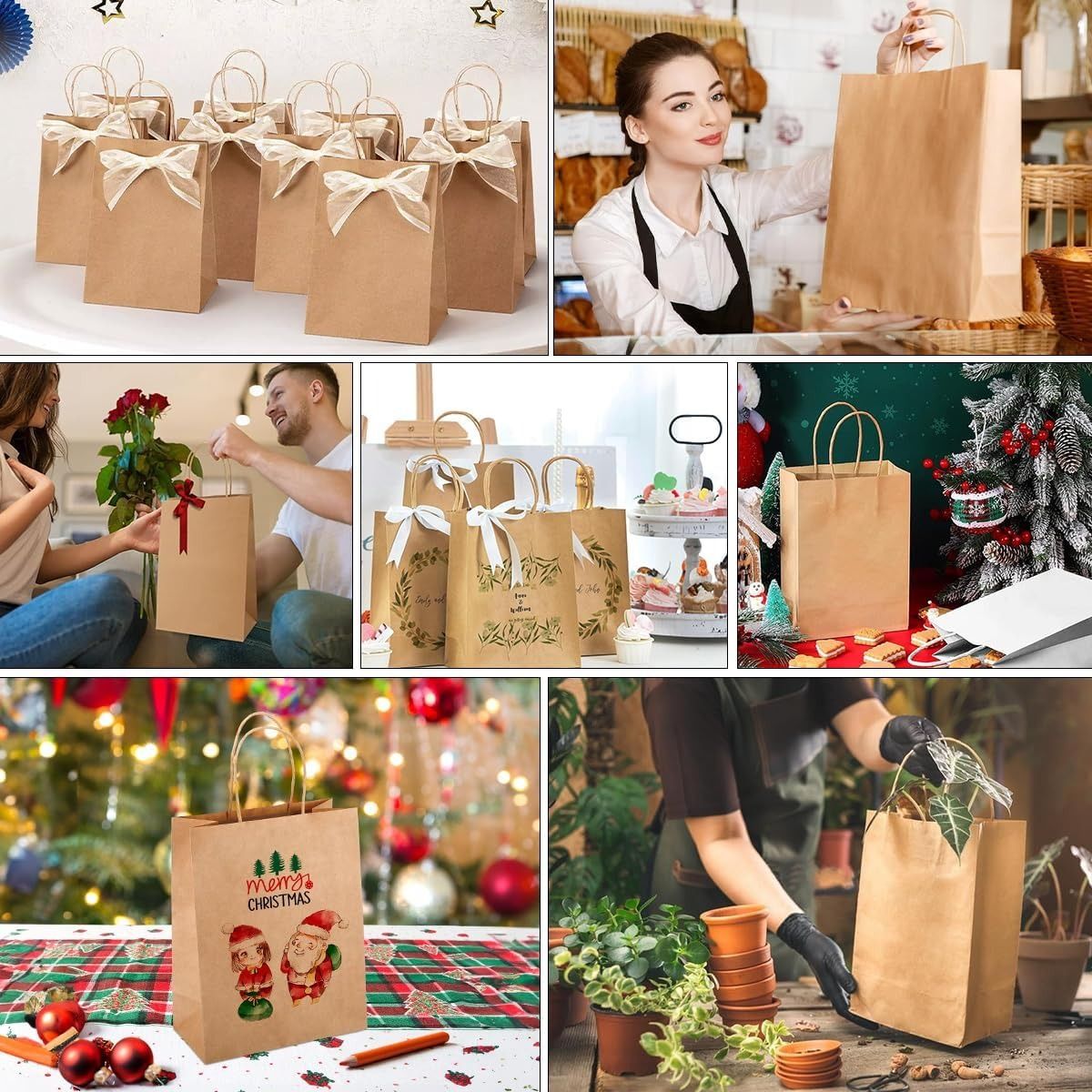 KUANGYE - Bolsas De Papel Kraft 15x8x21cm 50 Unidades