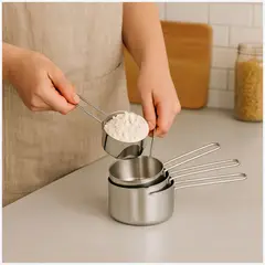 CUINER - Set 4 Tazas Medidoras Acero Inox 60 50 120 250mL Plateado