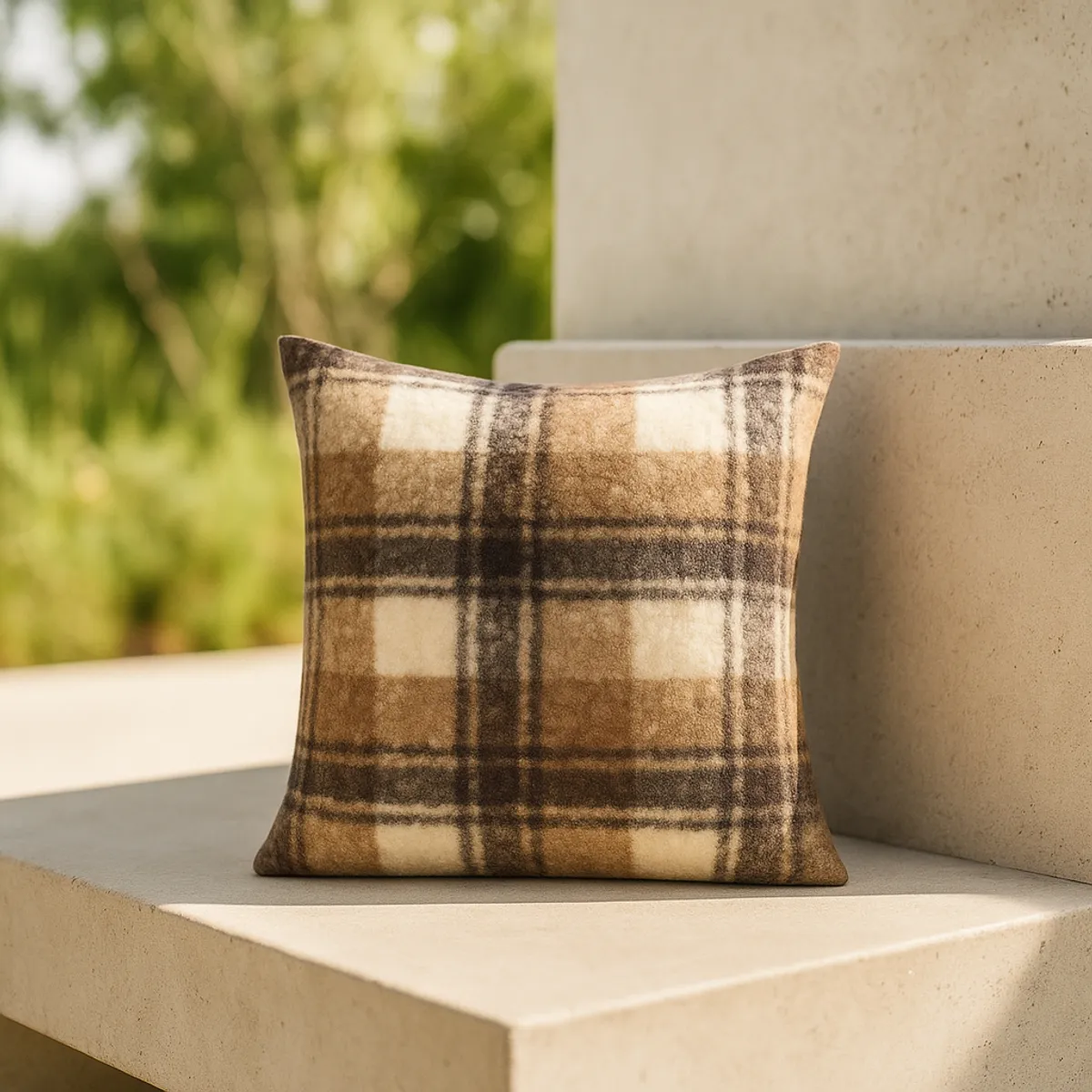 ARMONIA - Funda de cojín chenille cuadrille decorativa 45x45 suave 743