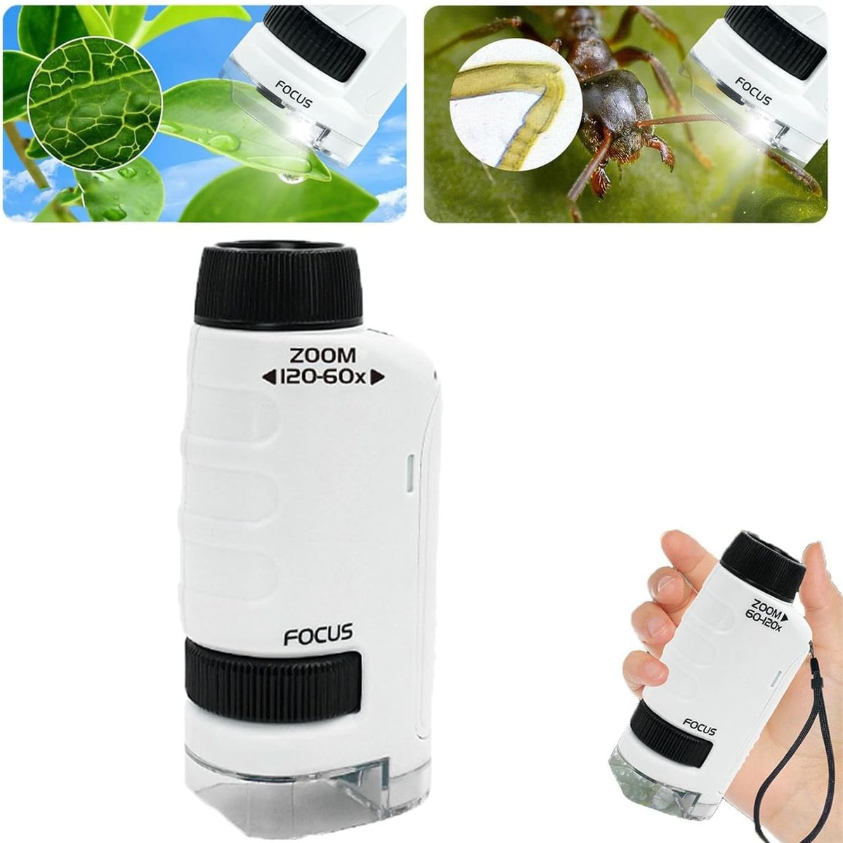 KUANGYE - Microscopio De Bolsillo 60x-120x Con Luz Led