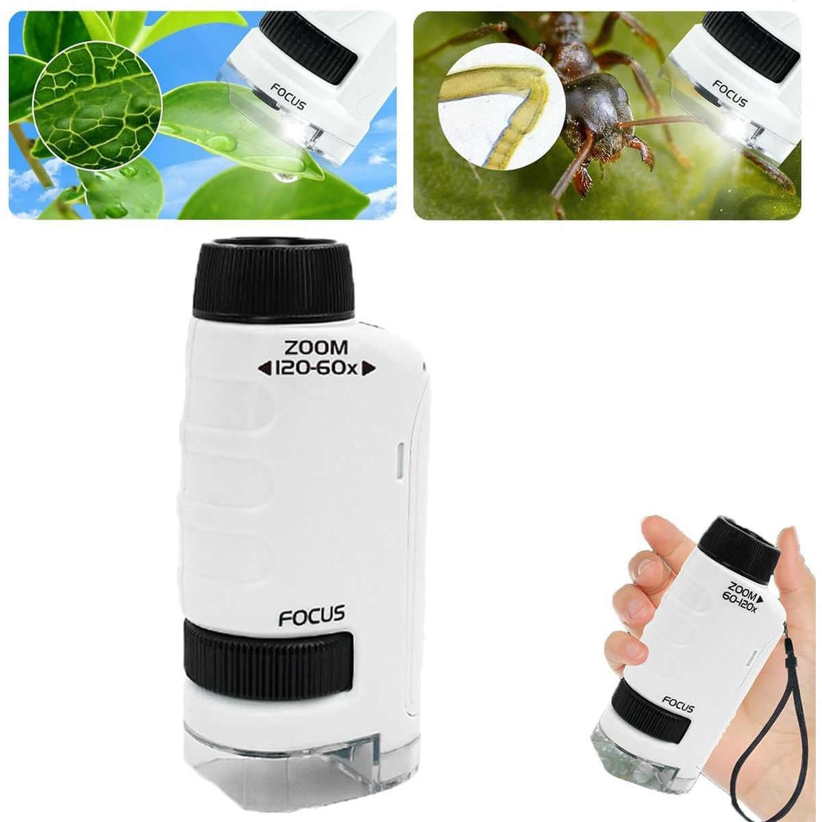 KUANGYE - Microscopio De Bolsillo 60x-120x Con Luz Led