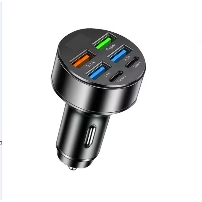 GENERICO - Cargador de auto de 100W, 6 puertos, carga rápida PD QC3.0, USB C, adaptador tipo C