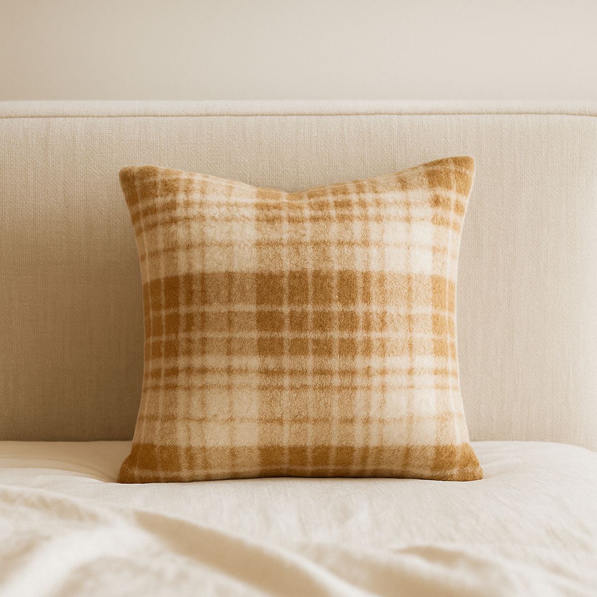 ARMONIA - Funda de cojín chenille cuadrille decorativa 45x45 suave 742