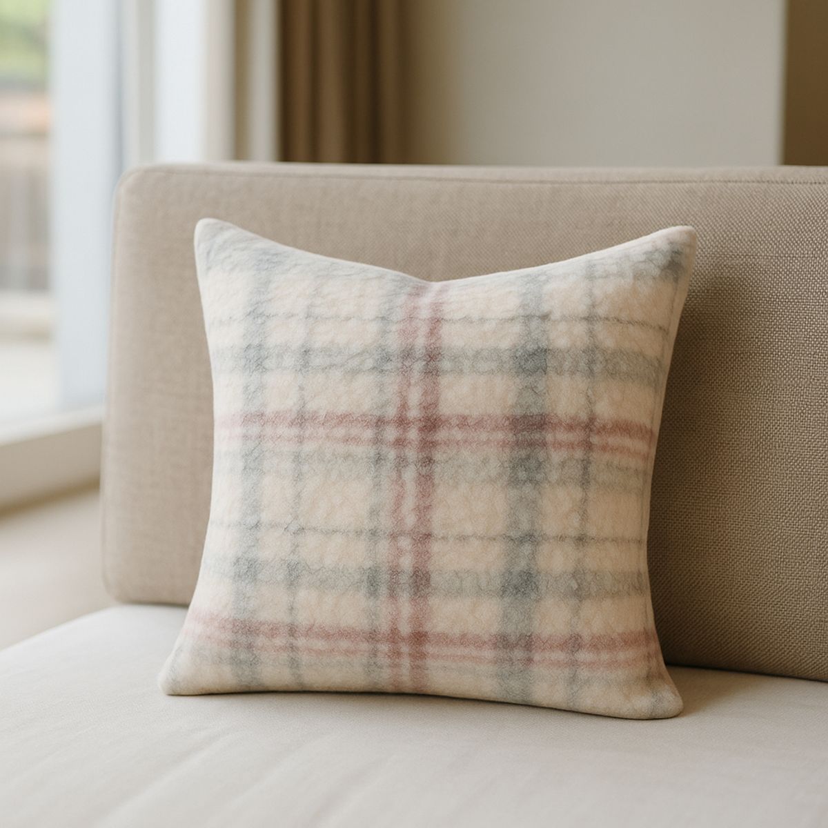 ARMONIA - Funda de cojín chenille cuadrille decorativa 45x45 suave 741