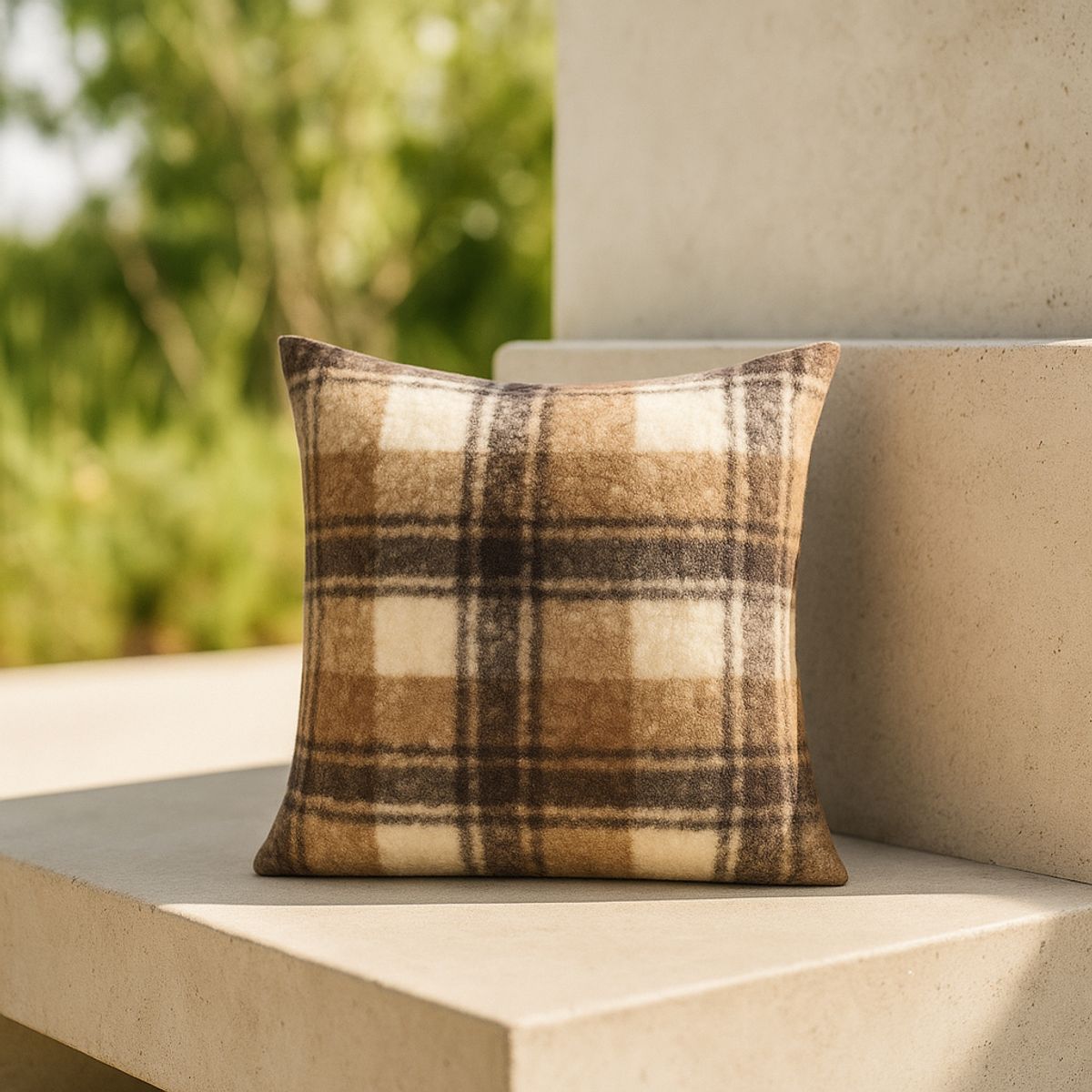 ARMONIA - Funda de cojín chenille cuadrille decorativa 45x45 suave 743