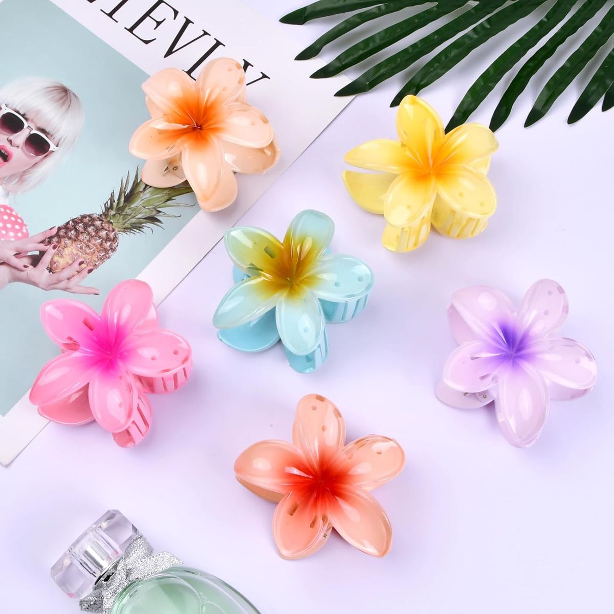 KUANGYE - Pinzas Para El Pelo Con Forma De Flor De Plumeria Hawaiana 6pcs