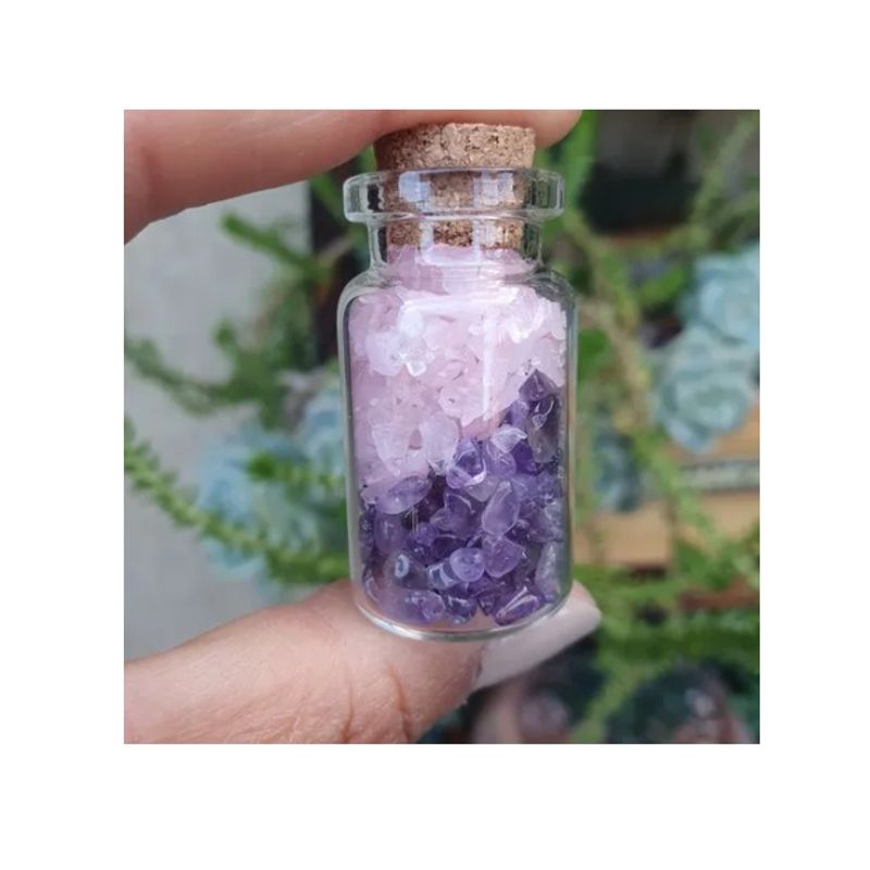 GENERICO - Botella Espiritualidad Con Piedra Energética Amatista y Cuarzo Rosa