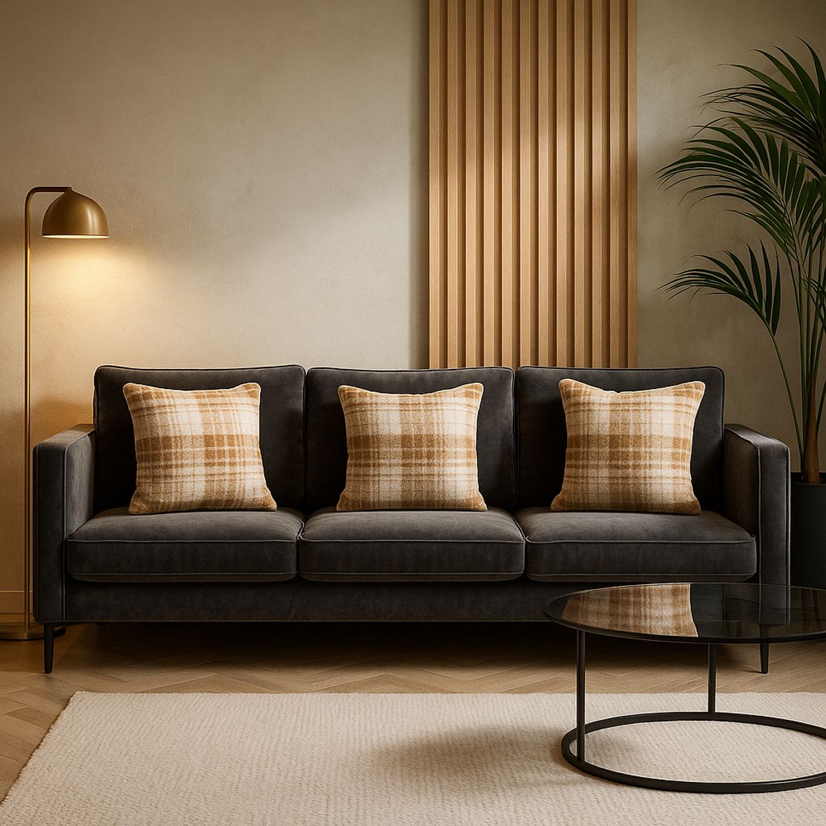 ARMONIA - Pack 3 fundas de cojín chenille cuadrille textura elegante 45x45 742