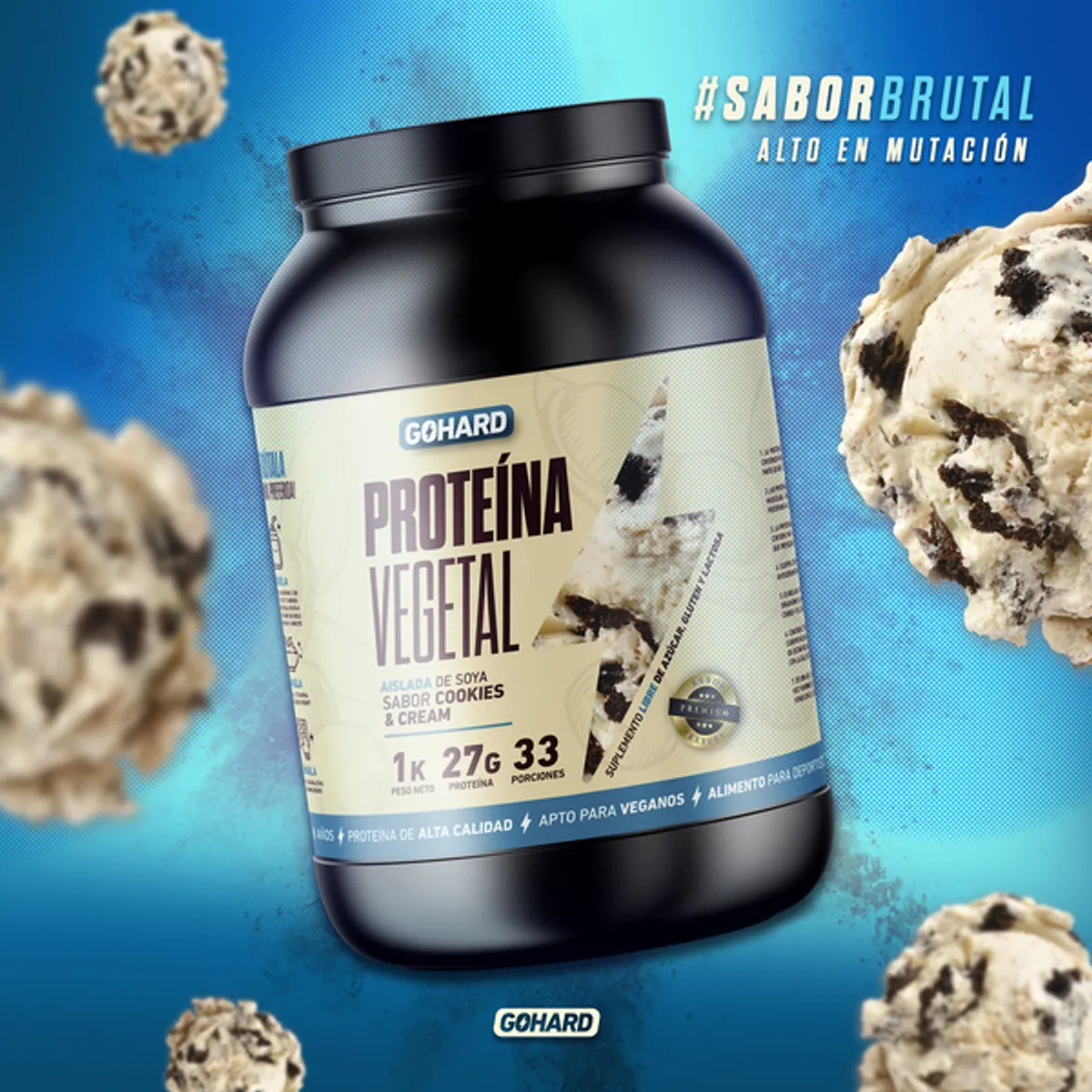 GOHARD - Proteina Vegetal Soya Gohard 1 Kg - Sabor Cookies And Cream
