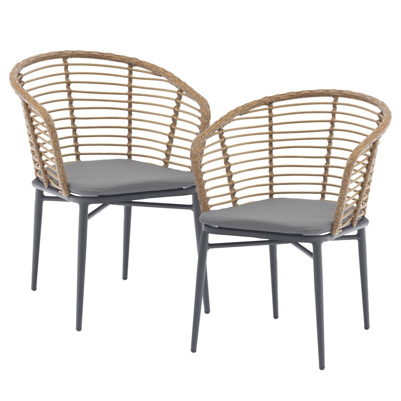RELAN - Set x2 Silla Exterior con Cojín Relan Lumpur Ratán Sintético Jardín y Terraza
