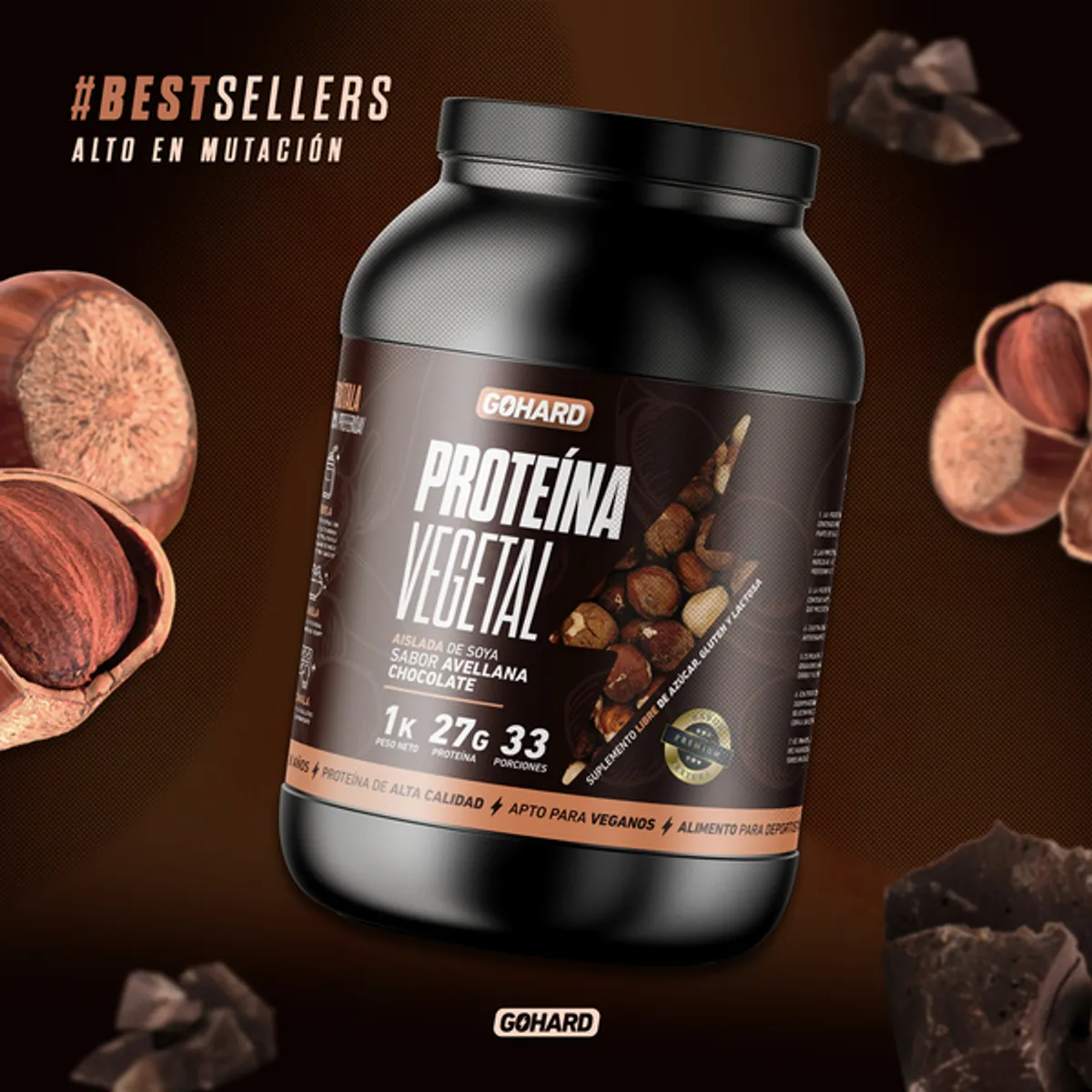 GOHARD - Proteina Vegetal Soya Gohard 1 Kg - Sabor Avellana Chocolate