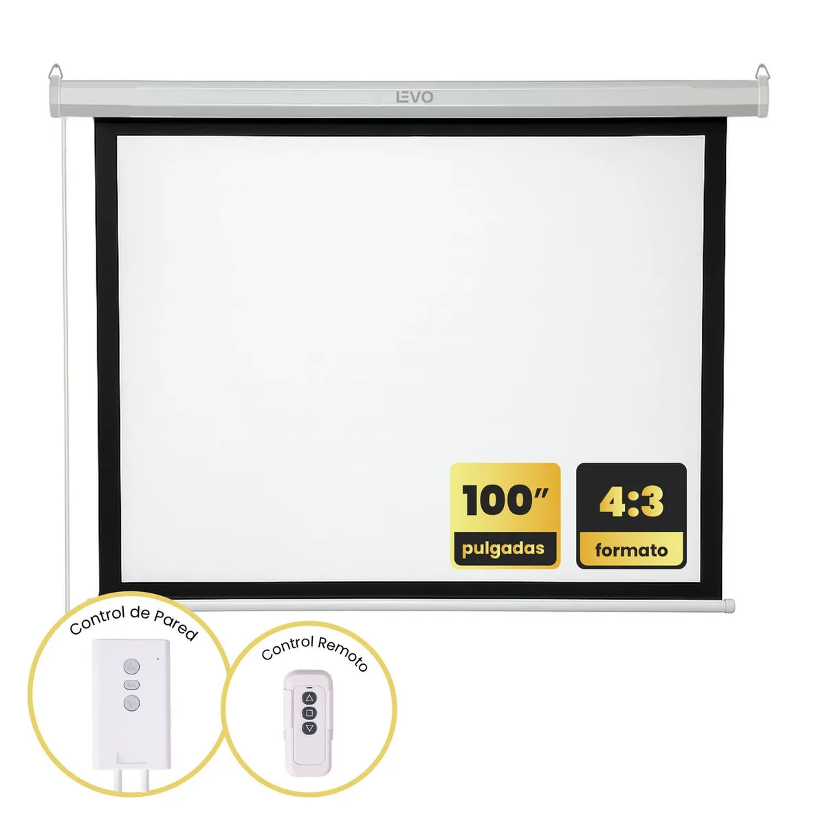 LEVO - Telón 100 pulgadas Eléctrico con control 200 x 150 cm LEVO