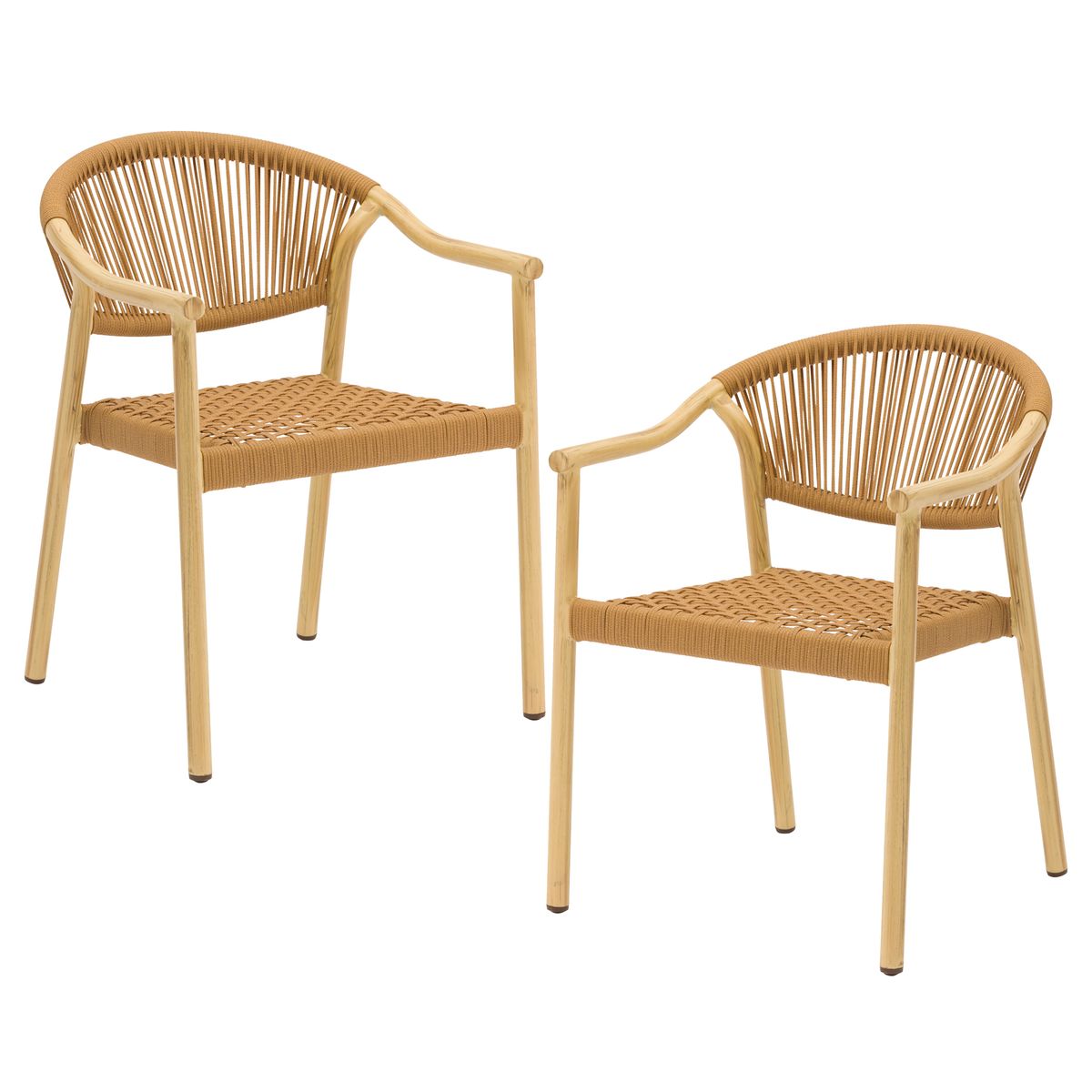 RELAN - Set x2 Silla Exterior Relan Makassar Cuerda de Ratán Sintético Jardín y Terraza