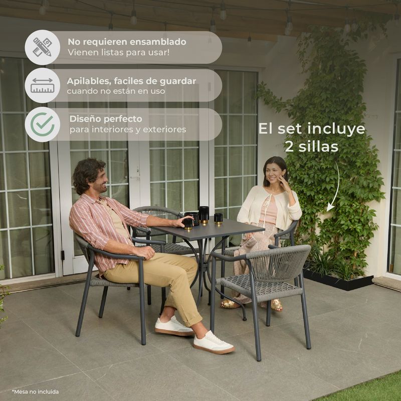 RELAN - Set x2 Silla Exterior Relan Makassar-M Cuerda de Ratán Sintético Jardín Terraza