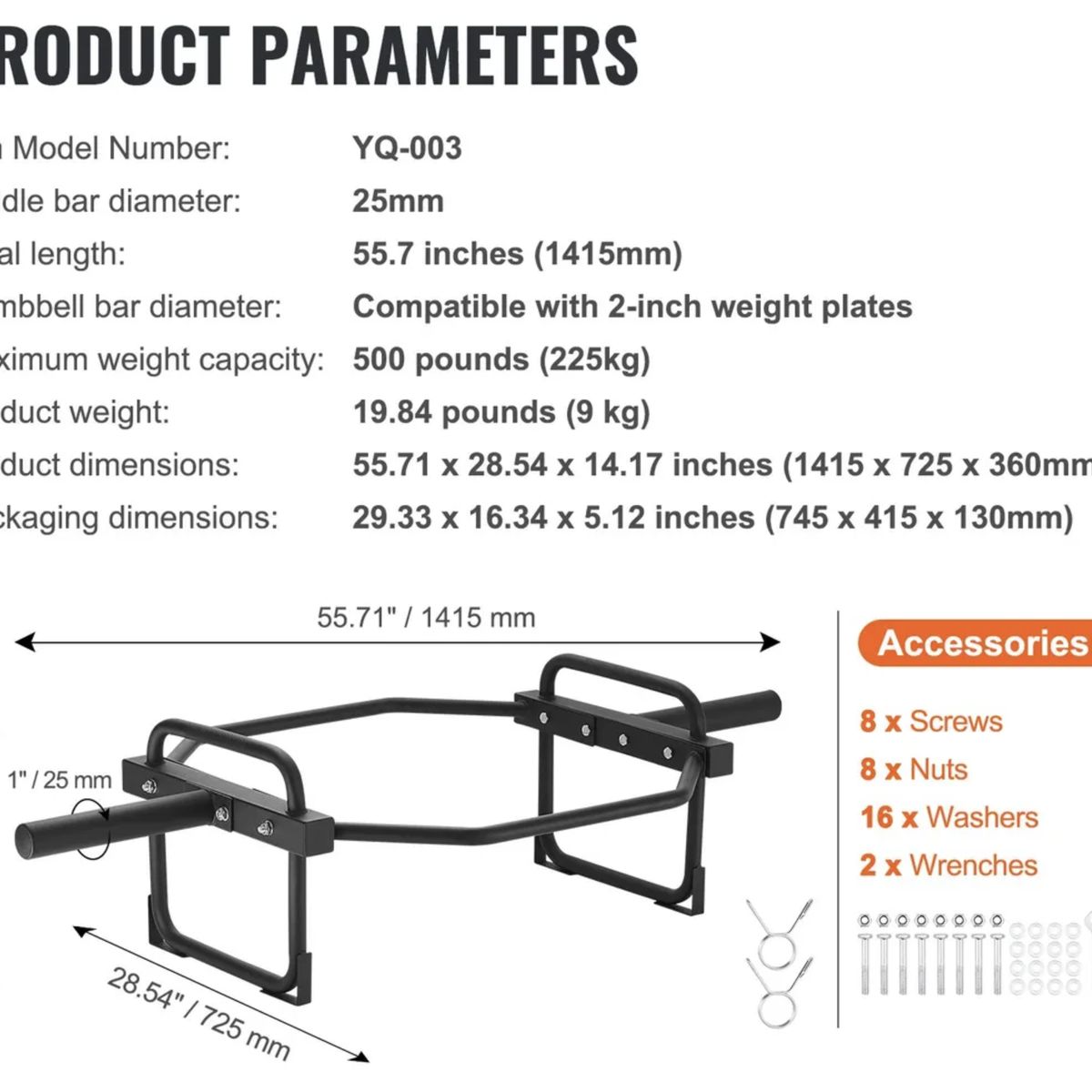 BASKO FITNESS - BARRA HEXAGONAL BLACK