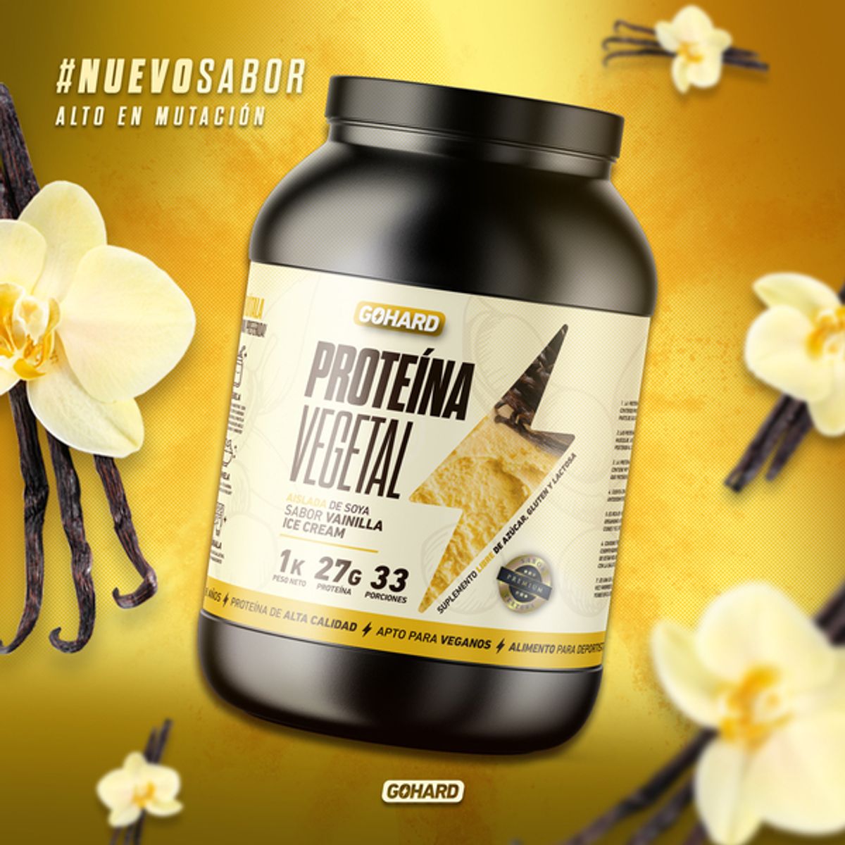 GOHARD - Proteina Vegetal Soya Gohard 1 Kg - Sabor Vainilla Ice Cream