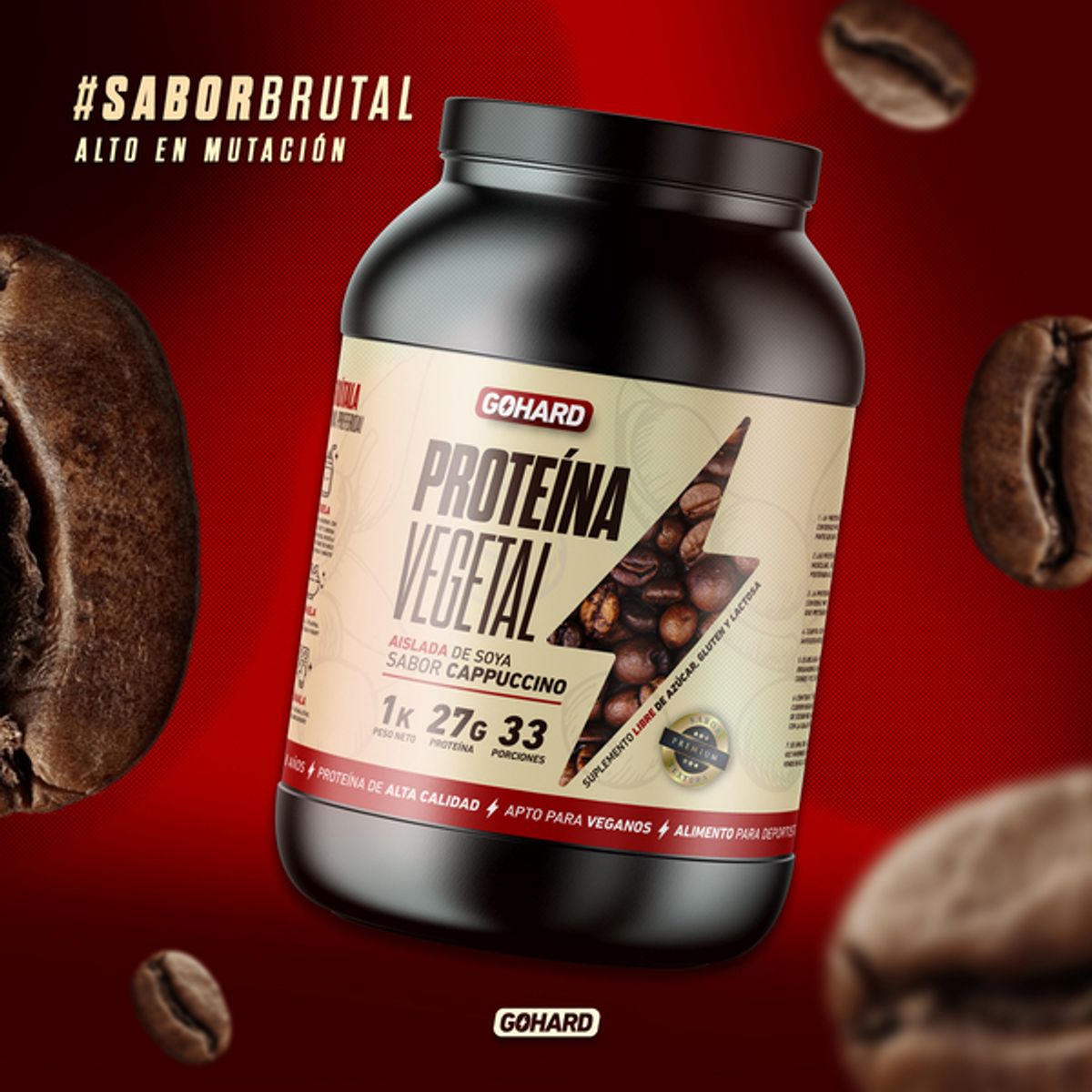 GOHARD - Proteina Vegetal Soya Gohard 1 Kg - Sabor Cappuccino