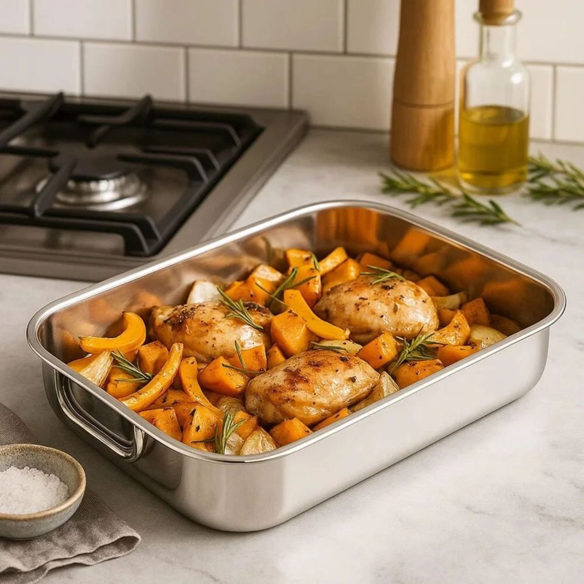 CUINER - Bandeja Rectangular Multiuso Cuiner 35cm Acero Inoxidable.