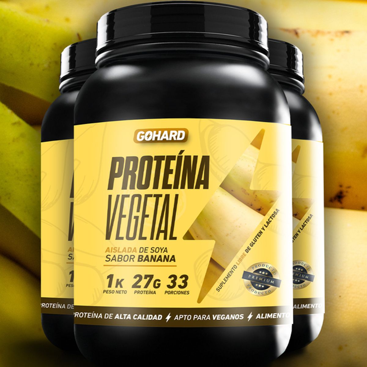 GOHARD - Proteina Vegetal Soya Gohard 1 Kg - Sabor Banana