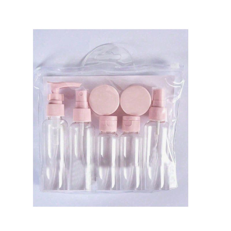 GENERICO - Set Botella Viaje Portátil 7 Contenedores Accesorios Envase-ROSA