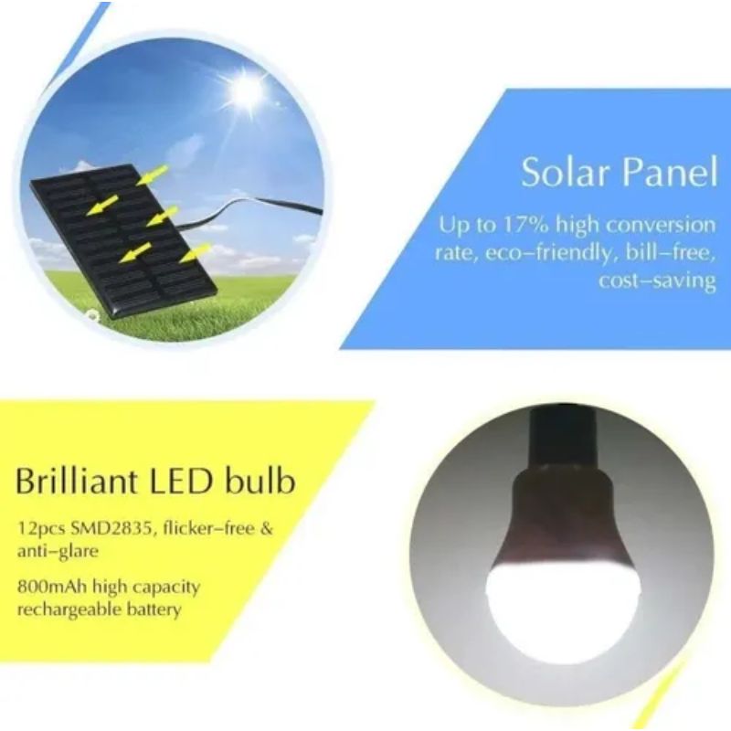 LISM - Lampara Ampolleta Led 800mah + Panel Solar Camping Portátil Color