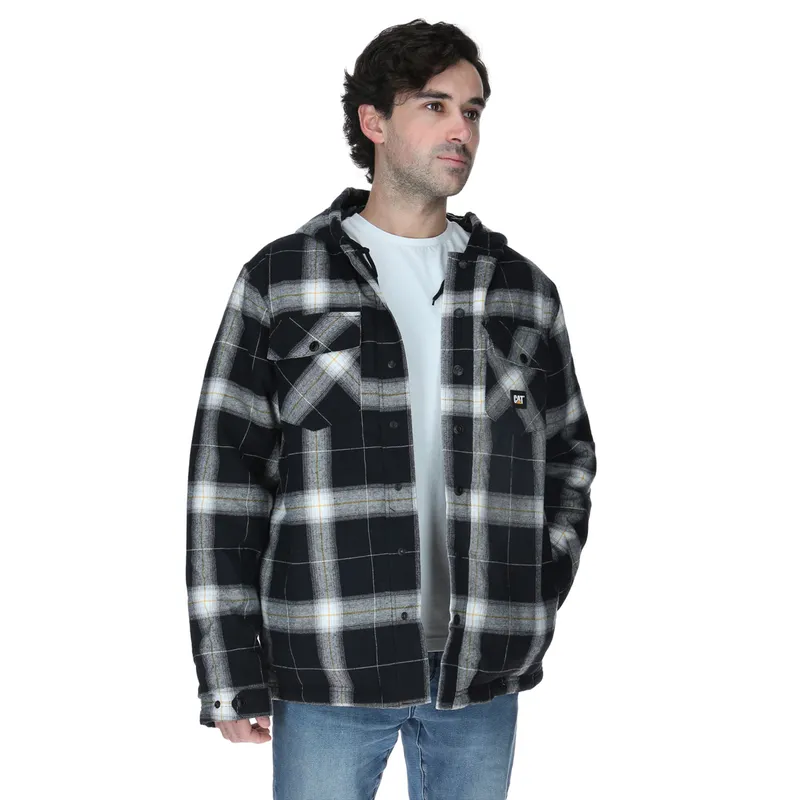 CAT - Chaqueta Hooded Flannel Hombre Negro y Blanco CAT