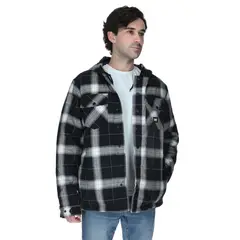 CAT - Chaqueta Hooded Flannel Hombre Negro y Blanco
