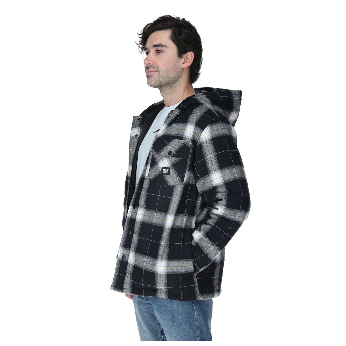 CAT - Chaqueta Hooded Flannel Hombre Negro y Blanco CAT