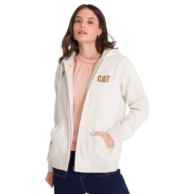 CAT - Polerón Full Zip Trademark Banner Mujer Beige CAT