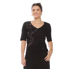 WADOS - POLERA SOLID MANGA CORTA FLOR LASER ESCOTE V