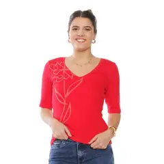 WADOS - POLERA SOLID MANGA CORTA FLOR LASER ESCOTE V
