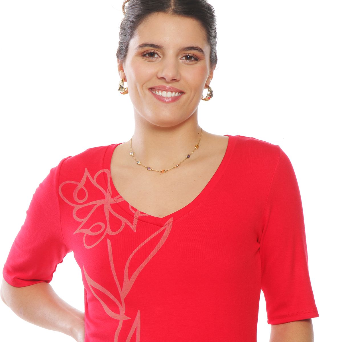 WADOS - POLERA SOLID MANGA CORTA  FLOR LASER ESCOTE V