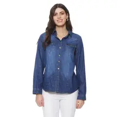 WADOS - BLUSA DENIM CUELLO CAMISERO PRINT