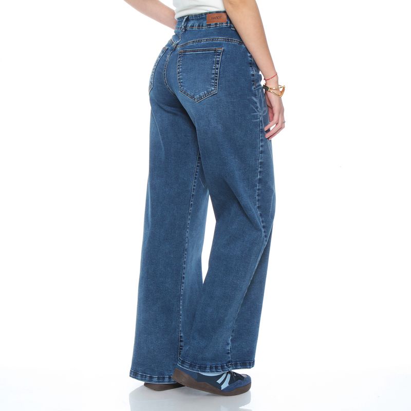 WADOS - JEANS WIDE LEG TIRO ALTO FLOR LASER PRETINA BASICA 1 BOTON