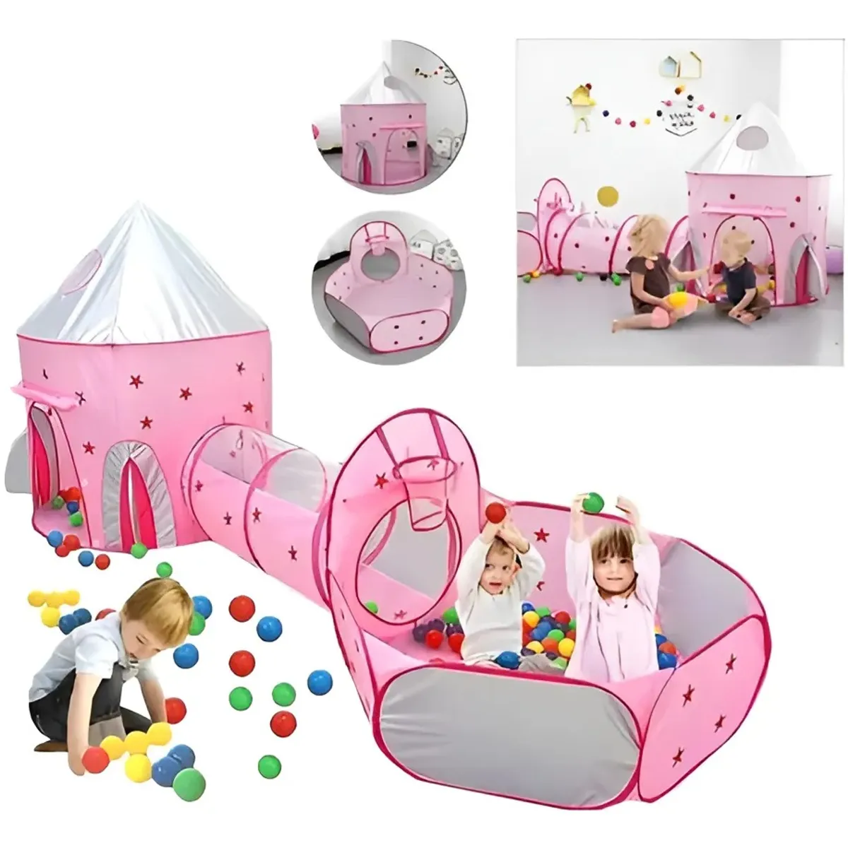 EVERSO - Carpa Con Tunel Para Niño Carpa Infantil Nave Plegable Juego Rosa