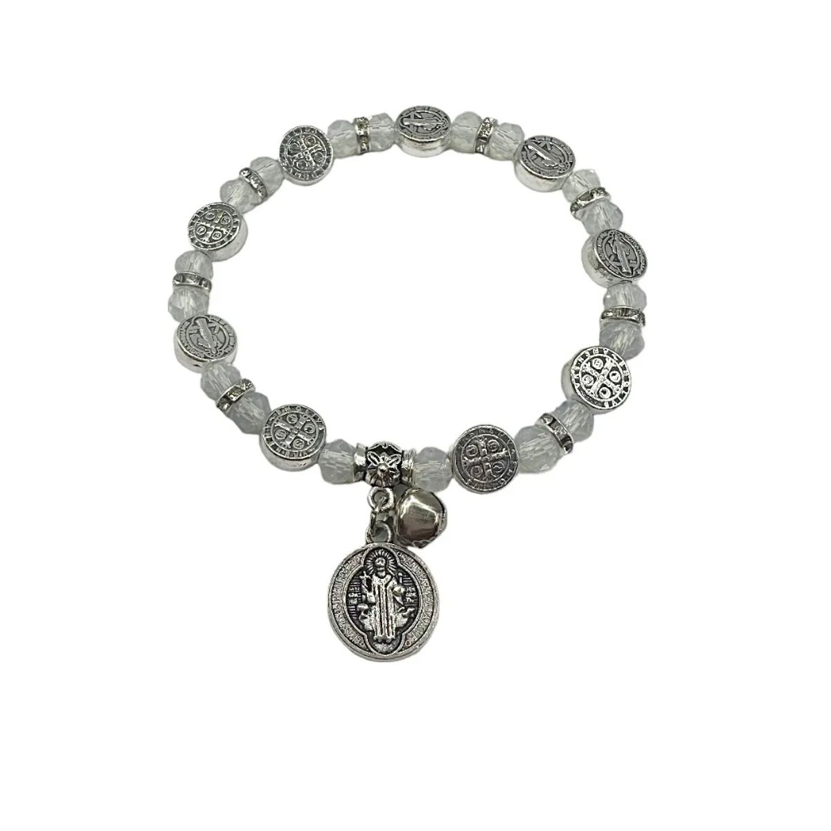 GENERICO - Pulsera San Benito Dos Caras Cristales Rojos Protección