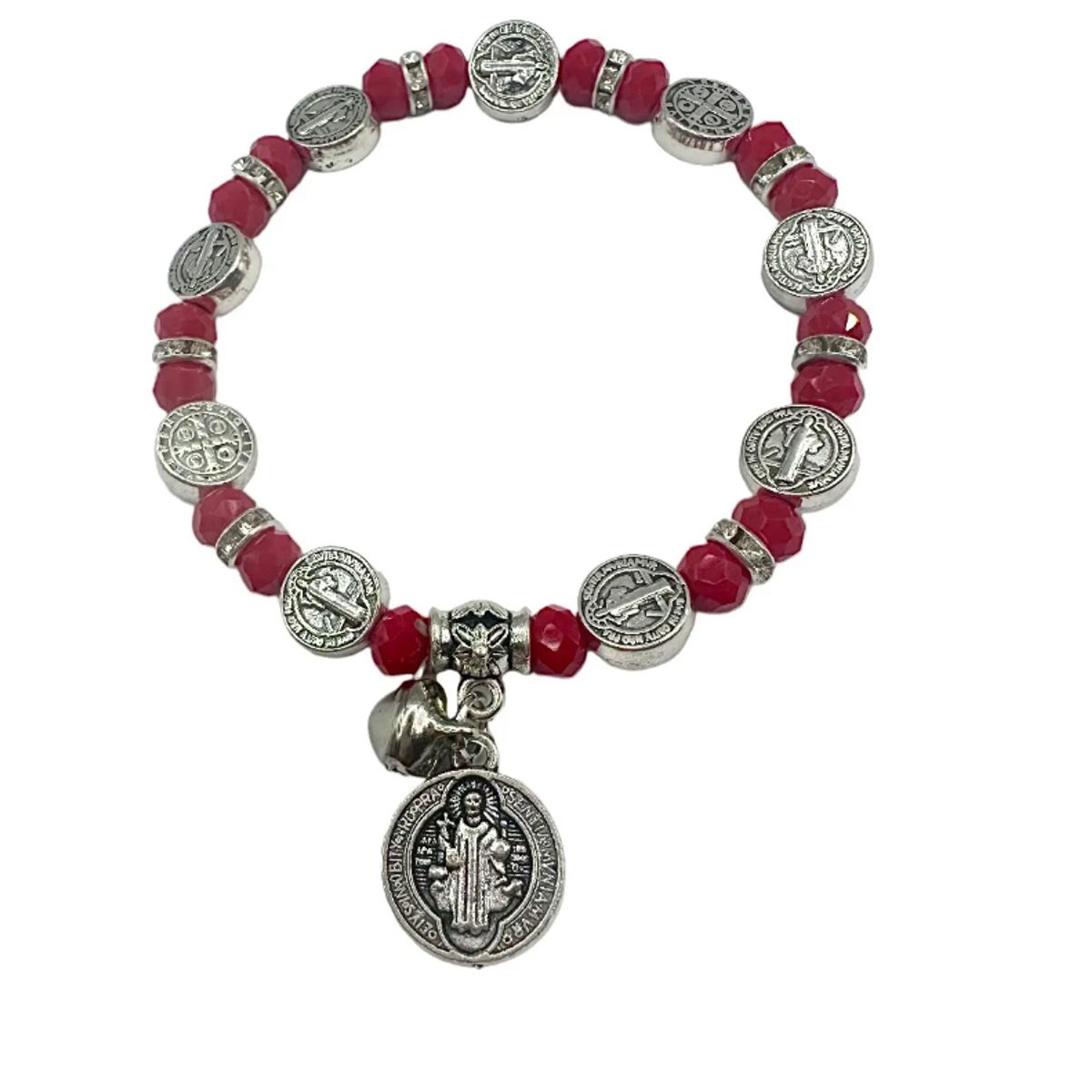 GENERICO - Pulsera San Benito Dos Caras Cristales Rojos Protección