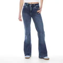WADOS - JEANS FLARE TIRO ALTO PUSH UP BORDADO PRETINA BASICA 1 BOTON