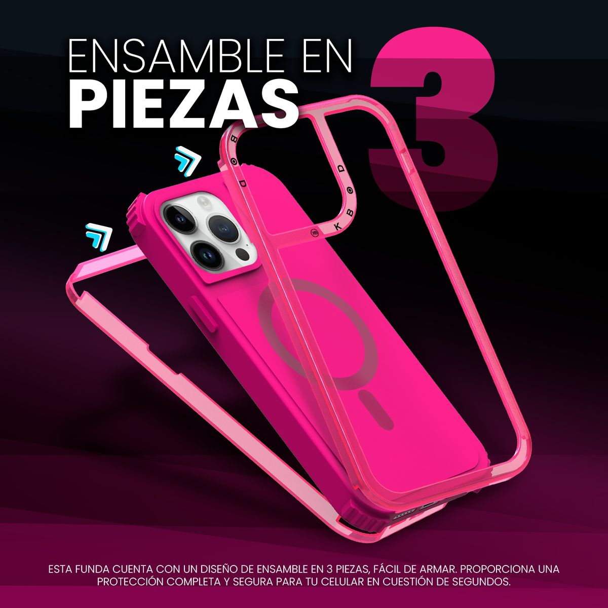 KBOD - Carcasa 360 de 3 Piezas Kbod Urban Play Magnetic Para iPhone 12 y 12 Pro Fucsia
