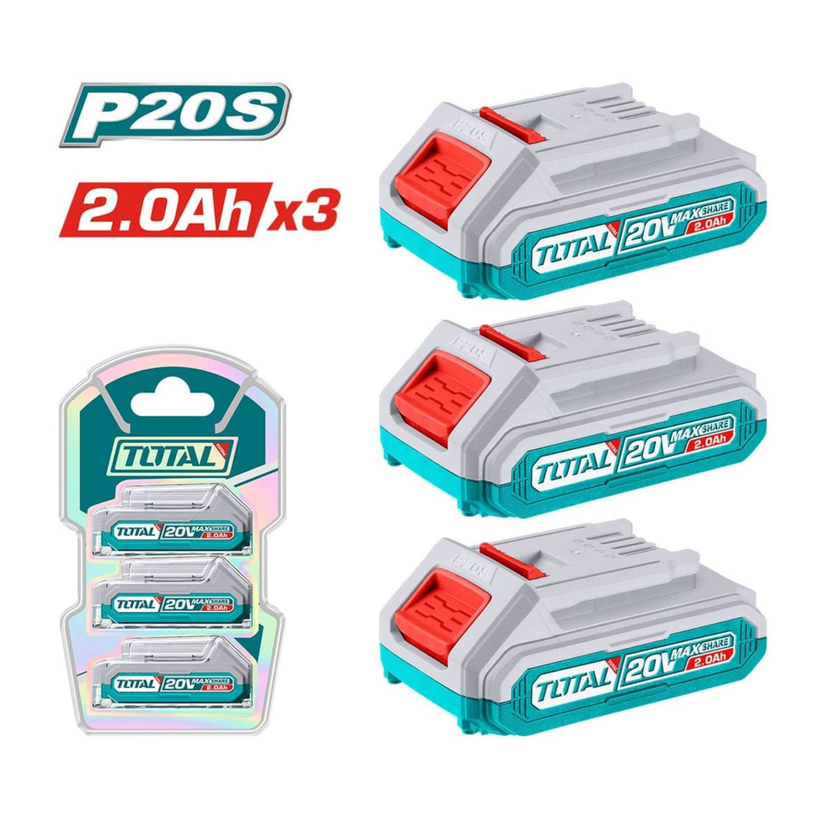 TOTAL TOOLS - Kit 3 Baterías P20S 2.0 Ah Total