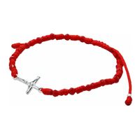 Pulsera Cruz Cristo Plata Hilo Rojo Con Cristales Rojos