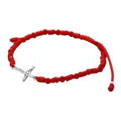 GENERICO - Pulsera Cruz Cristo Plata Hilo Rojo Con Cristales Rojos